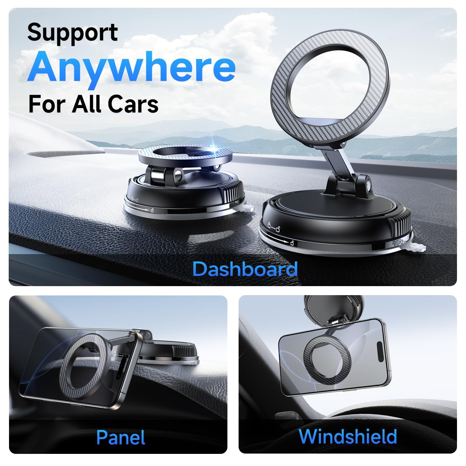 Car Dashboard Phone Holder 360° Vacuum Magnetic Phone Stand