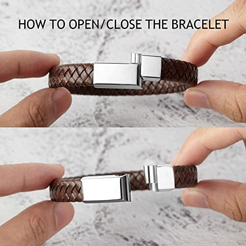 Personalized Roman Numeral Bracelet for Men – Engraved Leather Gift