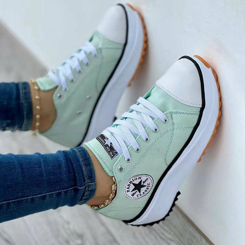 Flat Lace-Up Canvas Sneakers – Casual Sport Shoes with Pattern Design