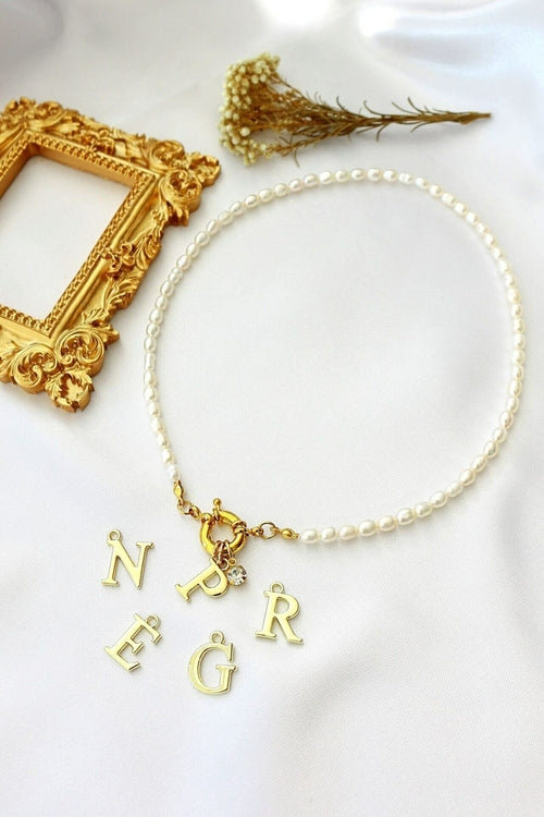 24 Karat Gold Pearl Choker Necklace – Custom Initial Freshwater Pearls